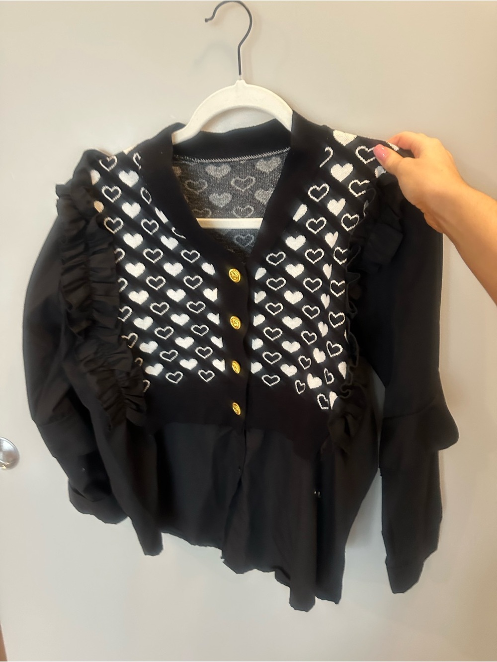 Black Heart-Pattern Button Front Women's Cardigan Jacket